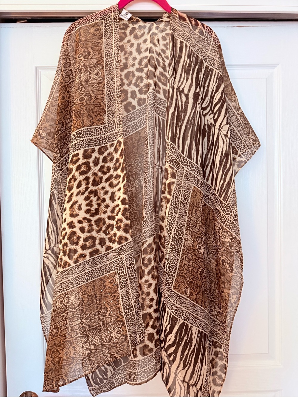 Jessica Sheer Animal Print Kimono in Brown and Cream